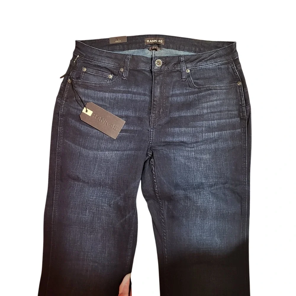 RANK 45 Mid Rise Flare Jeans Dark Wash Denim Women's Size 33 x 34 - Picture 4 of 6